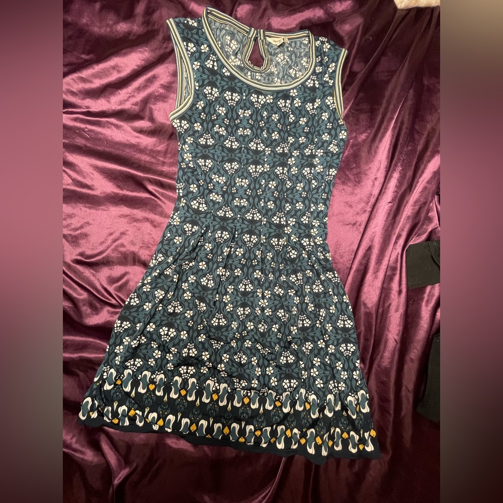 A Line, knee length , floral, navy dress